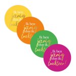 Sticker rond 40mm `Ik ben jarig dus ik trakteer` ( mix van 10 stuks )
