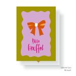 JUDITH maakt , A6 kaart `Dikke knuffel` strik roze groen oranje