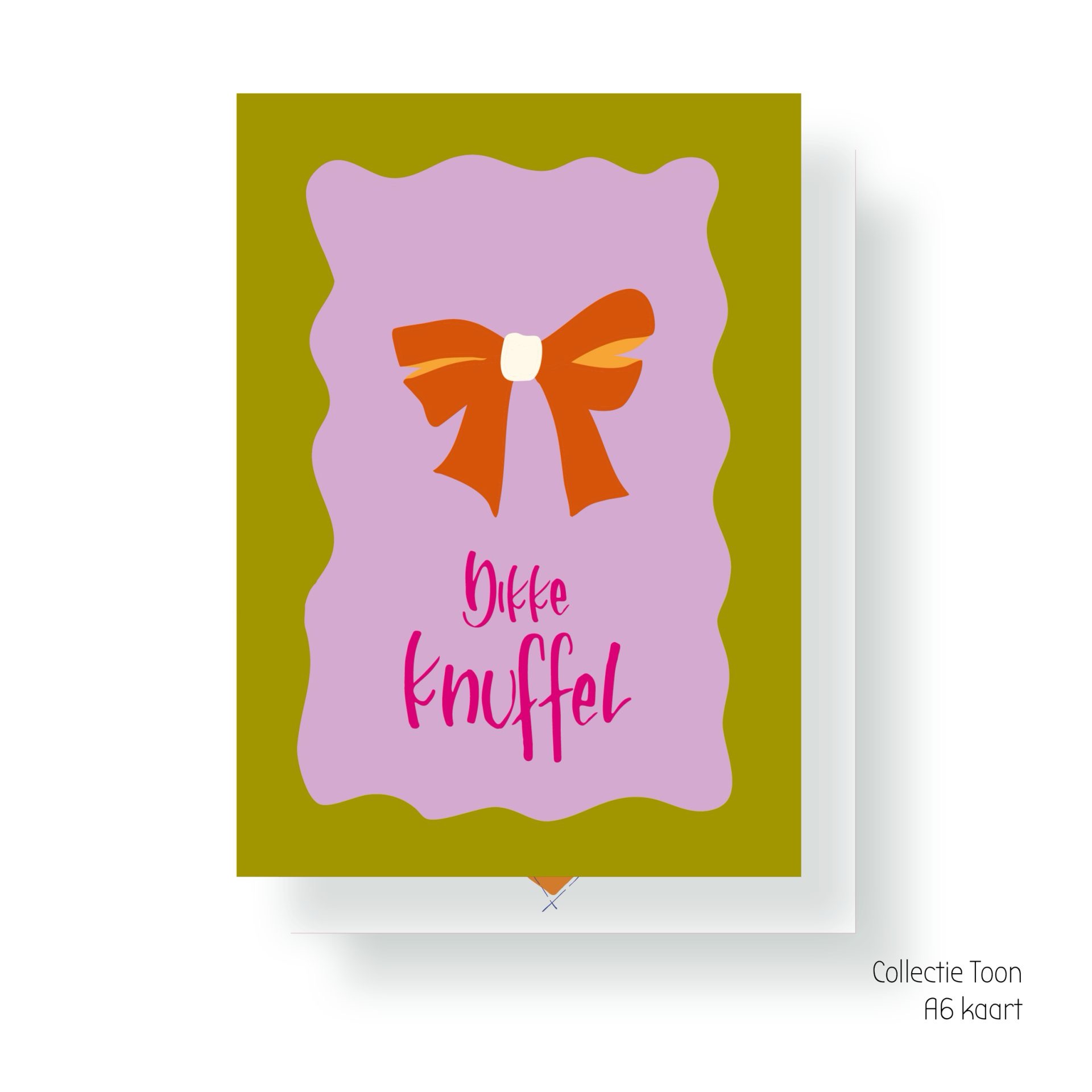 Afbeelding 3 JUDITH maakt , A6 kaart `Dikke knuffel` strik roze groen oranje - Afbeelding 1