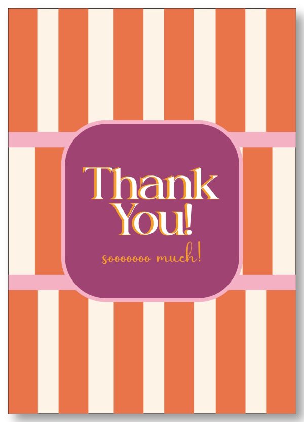 By Streepjes Designs, A6 kaart `Thank you soooo much!` roestkleur streep met paars - Afbeelding 1