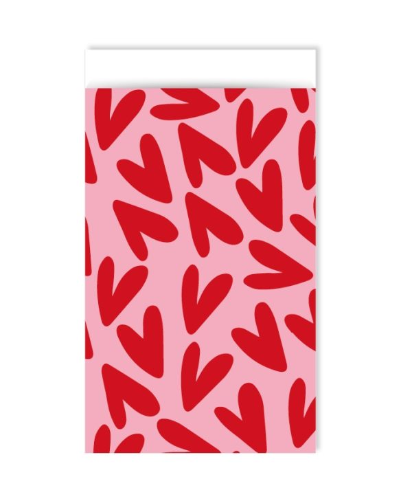 Kadozakje, Medium 12cmx19cm `Harten rood op roze`  ( per stuk ) - Afbeelding 1