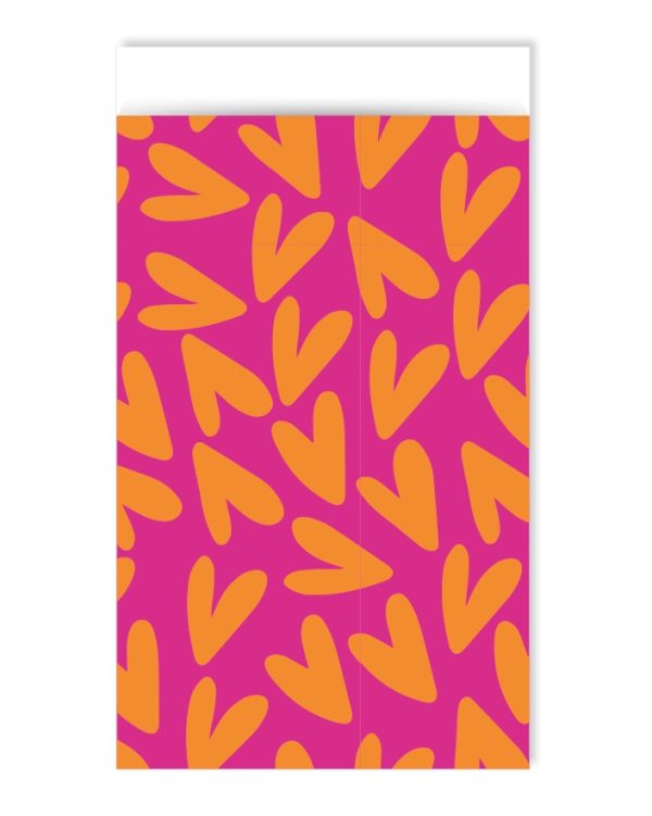 Kadozakje, Large 17cmx25 cm `Harten oranje op roze`  ( per stuk ) - Afbeelding 1
