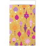 Kadozakje, Small 7cmx13cm `Kerstballen` roze oranje paars op goud   ( per stuk )