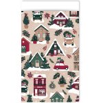 Kadozakje, Medium 12cmx19cm `Kersthuisjes / autootjes` warme kleuren   ( per stuk )