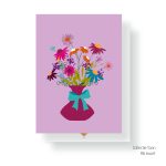 JUDITH maakt , A6 kaart `Bos bloemen` in burgundy vaas met strik