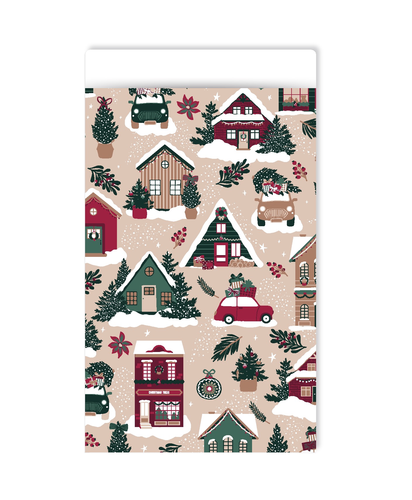 Afbeelding 4 Kadozakje, Medium 12cmx19cm `Kersthuisjes / autootjes` warme kleuren ( per stuk ) - Afbeelding 1