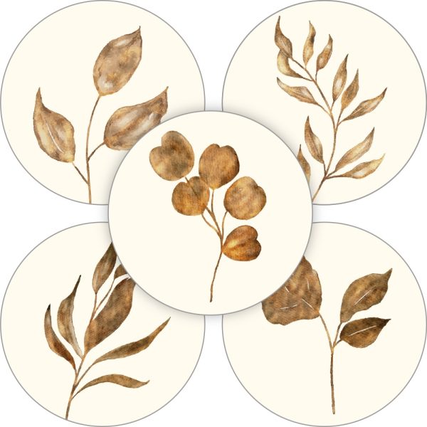 Sticker rond 35mm ` Herfst blad` naturel  ( mix van 10 stuks ) - Afbeelding 1