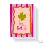 JUDITH maakt , A6 kaart `Veel geluk` klavertje 4 roze lila oranje groen