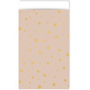 Kadozakje, Medium 12cmx19cm `Little stars` sterren goud op beige`   ( per stuk )