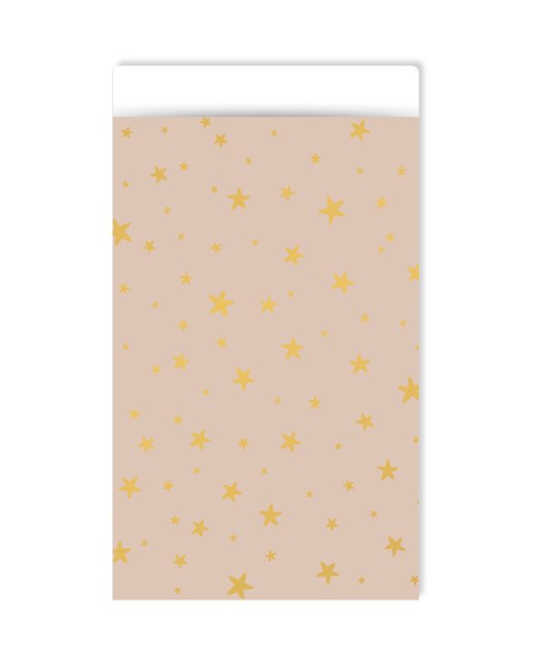 Kadozakje, Medium 12cmx19cm `Little stars` sterren goud op beige`   ( per stuk ) - Afbeelding 1