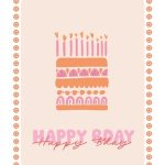 By Streepjes Designs, A6 kaart `Happy bday` taart met kaarsjes oranje roze
