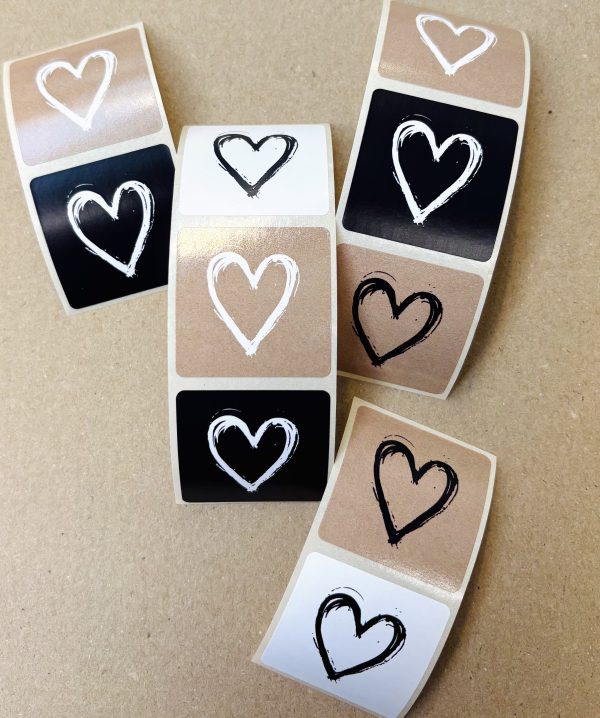 KP Sticker vierkant 35mm `Hartje kraft zwart wit   ( mix van 10 stuks ) - Afbeelding 1