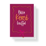 JUDITH maakt , A6 kerst kaart `Dikke kerstknuffel` burgundy met roze strikje