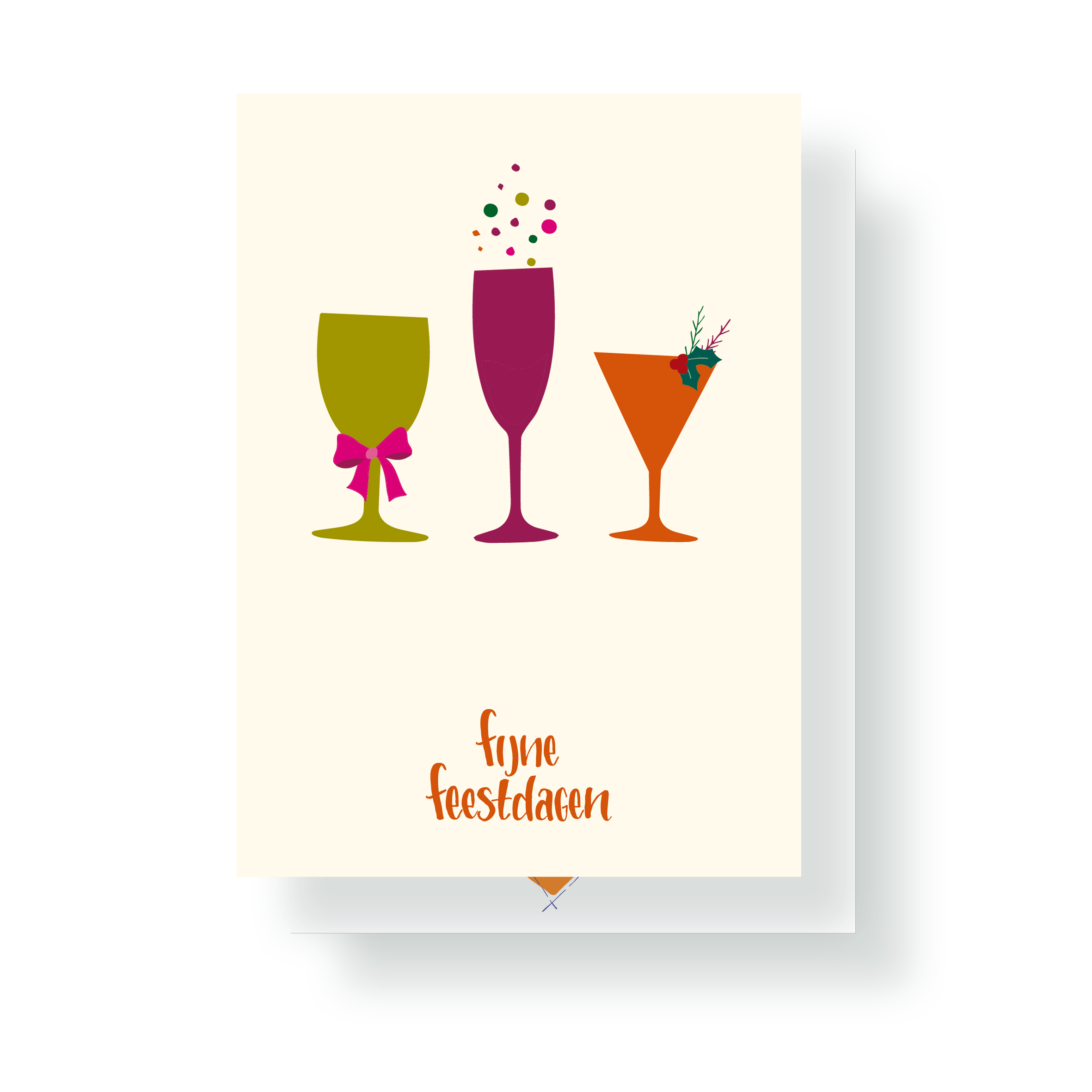 Via Suus3 JUDITH maakt , A6 kerst kaart `Fijne feestdagen` 3 glaasjes - Afbeelding 1