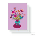 JUDITH maakt , A7 kaartje  `Bos bloemen` in burgundy vaas met strik