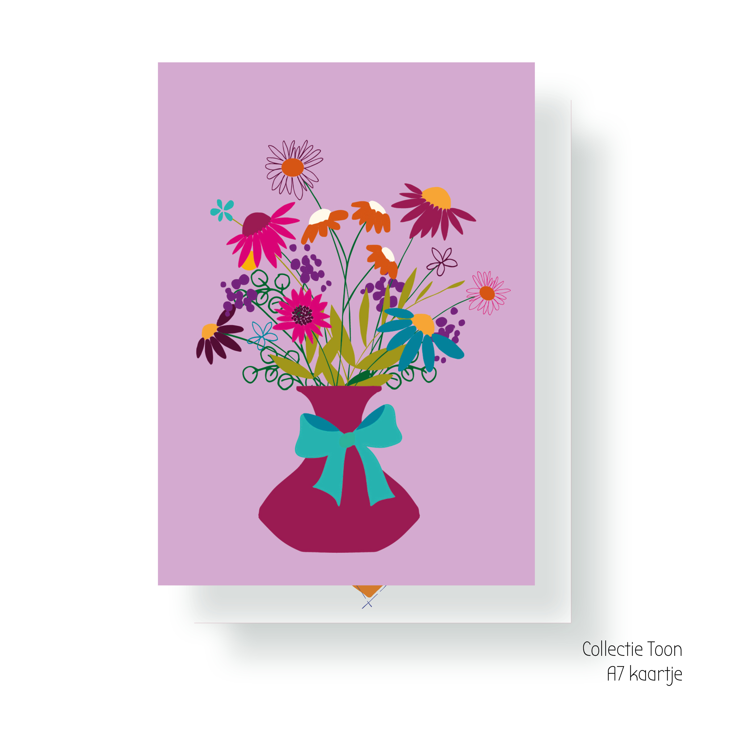 Via Suus6 JUDITH maakt , A7 kaartje `Bos bloemen` in burgundy vaas met strik - Afbeelding 1