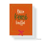 JUDITH maakt , A7 kaartje  `Dikke kerstknuffel` roest kleur met roze strikje