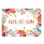 The Lemonbird, kaart A6 `Gefeliciteerd` herfstige bloemen en bladeren rand
