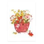 The Lemonbird, kaart A6 `Herfst bloemen in roze mand`