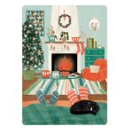 The Lemonbird, kaart A6 `Cosy christmas at home` open haard boom sokken