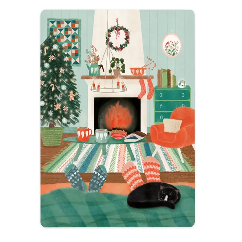 Afbeelding 14 The Lemonbird, kaart A6 `Cosy christmas at home` open haard boom sokken - Afbeelding 1