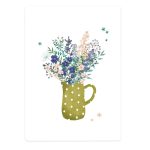 The Lemonbird, kaart A6 `Plukbloemen in groene vaas met stippen`