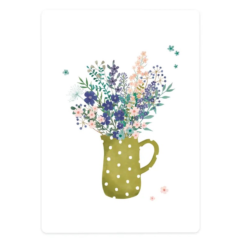 Afbeelding 20 The Lemonbird, kaart A6 `Plukbloemen in groene vaas met stippen` - Afbeelding 1