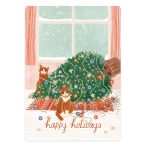 The Lemonbird, kaart A6 `Twee poezen met omgevallen kerstboom` Happy holidays