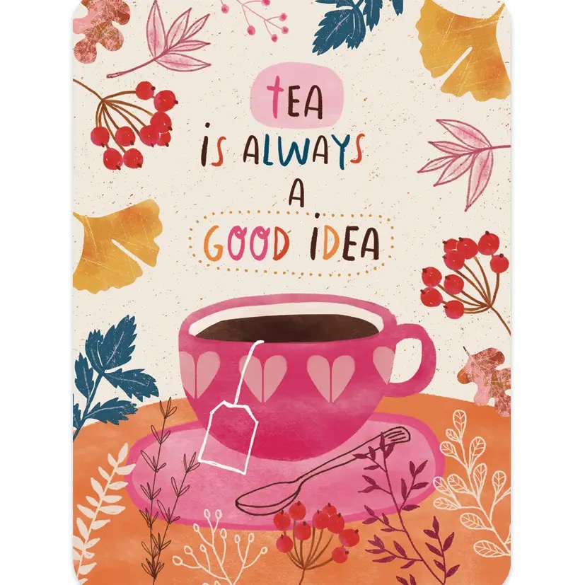 Afbeelding 3 The Lemonbird, kaart A6 `Tea is always a good idea` roze theekop - Afbeelding 1