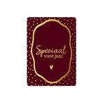 KP klein kaartje A7 , `Speciaal voor jou` burgundy met gouden hartje en stipjes