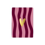 KP klein kaartje A7 , `Goud hartje op donker paars / roze streep waves`