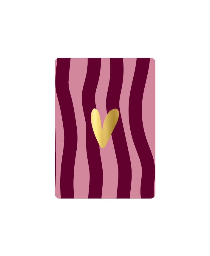 Afbeelding 35 KP klein kaartje A7 , `Goud hartje op donker paars / roze streep waves` - Afbeelding 1
