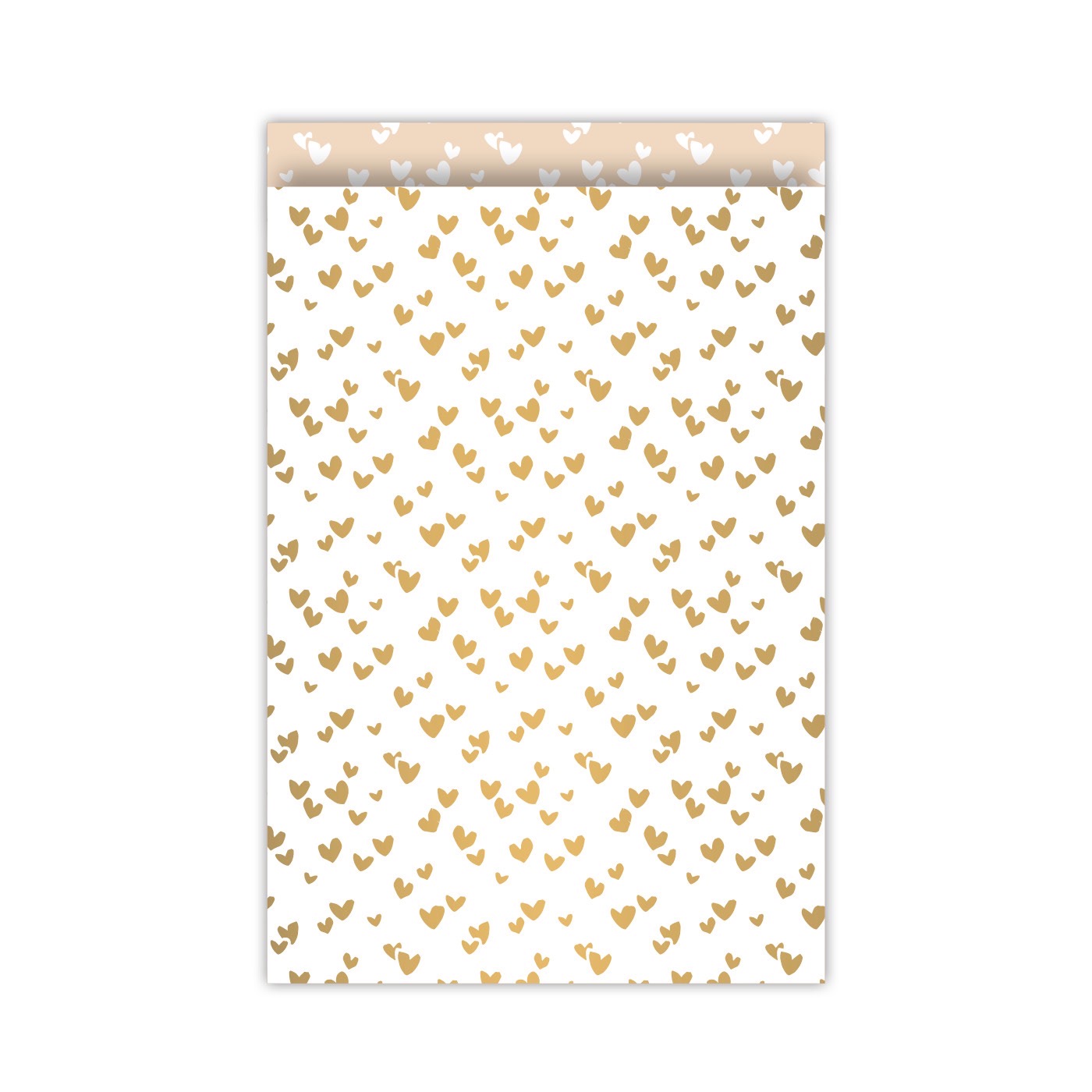 Afbeelding 4 Kadozakje, Large 17cmx25 cm `Solo hearts` kleine hartjes goud / zand ( per stuk ) - Afbeelding 1