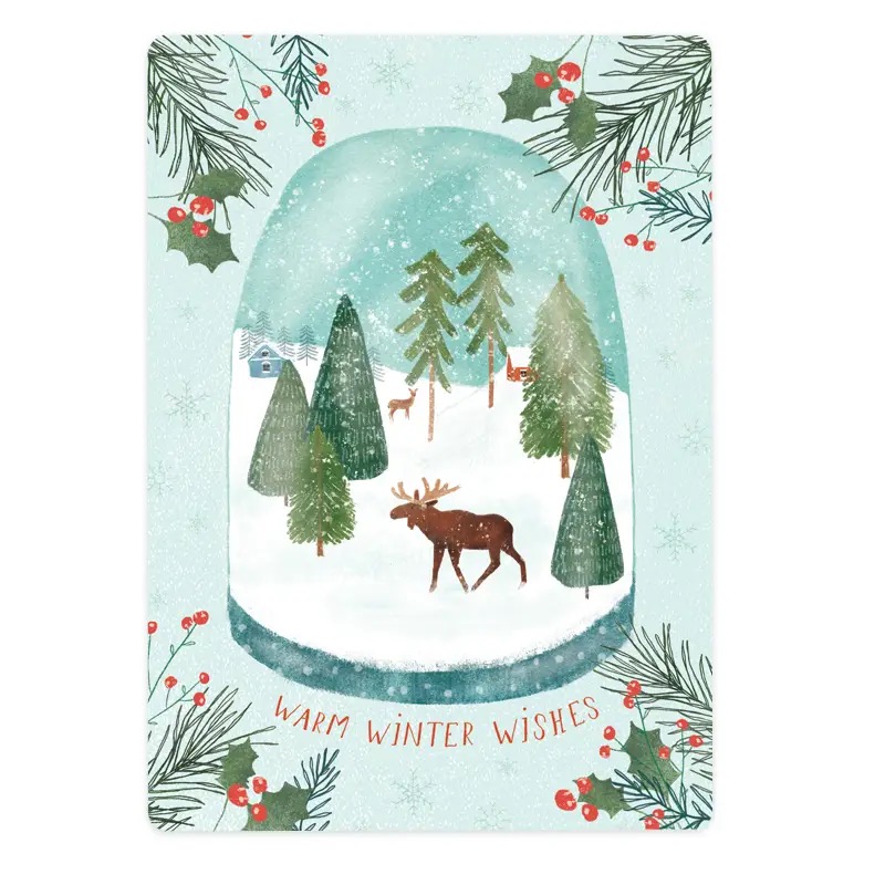 Afbeelding 4 The Lemonbird, kaart A6 `Warm winter wishes` sneeuwbol - Afbeelding 1