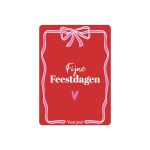 KP klein kaartje A7 , `Fijne feestdagen` rood met roze strik