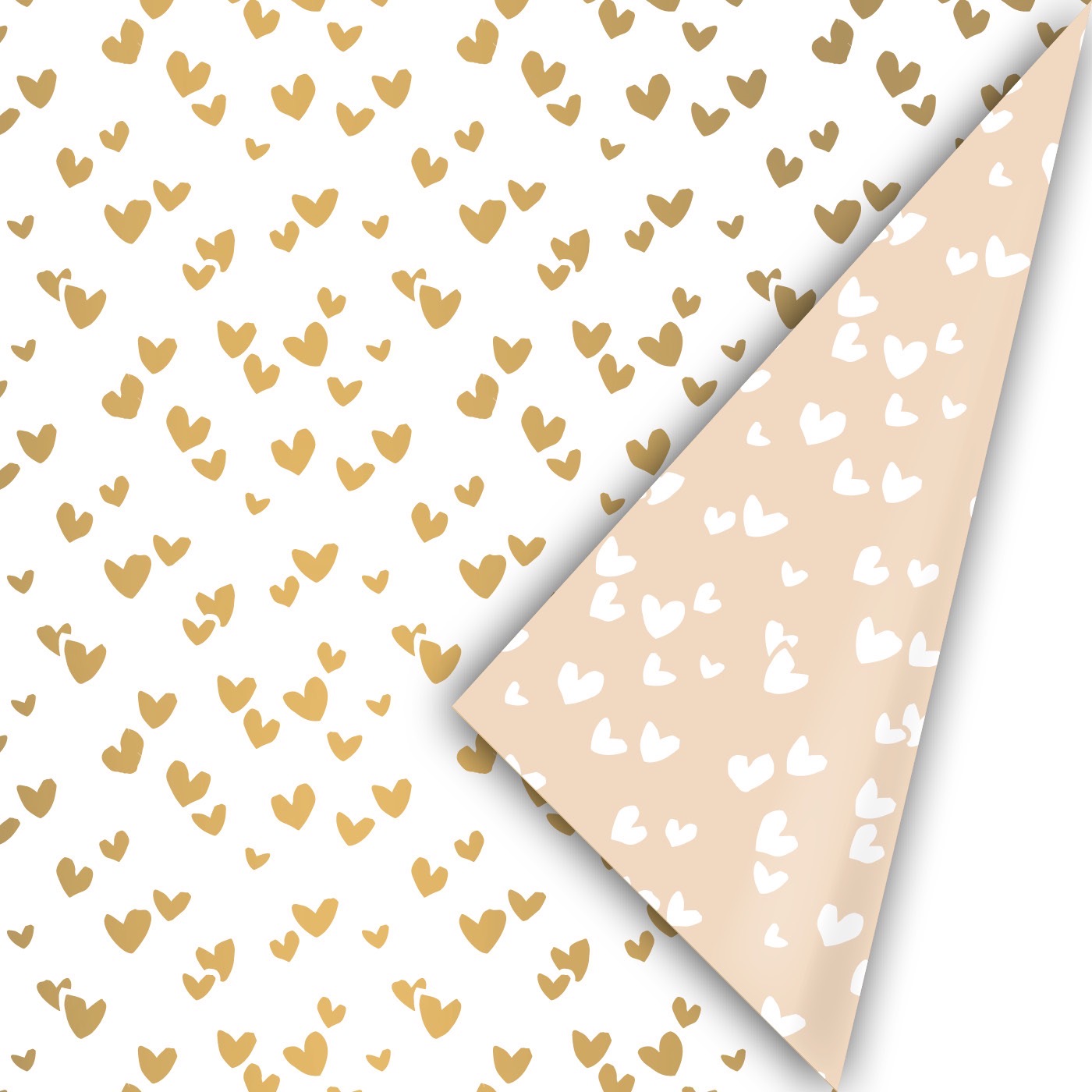 Afbeelding Kadopapier / inpakpapier `Solo hearts` kleine hartjes goud / zand` ( 30cmx1meter ) - Afbeelding 1