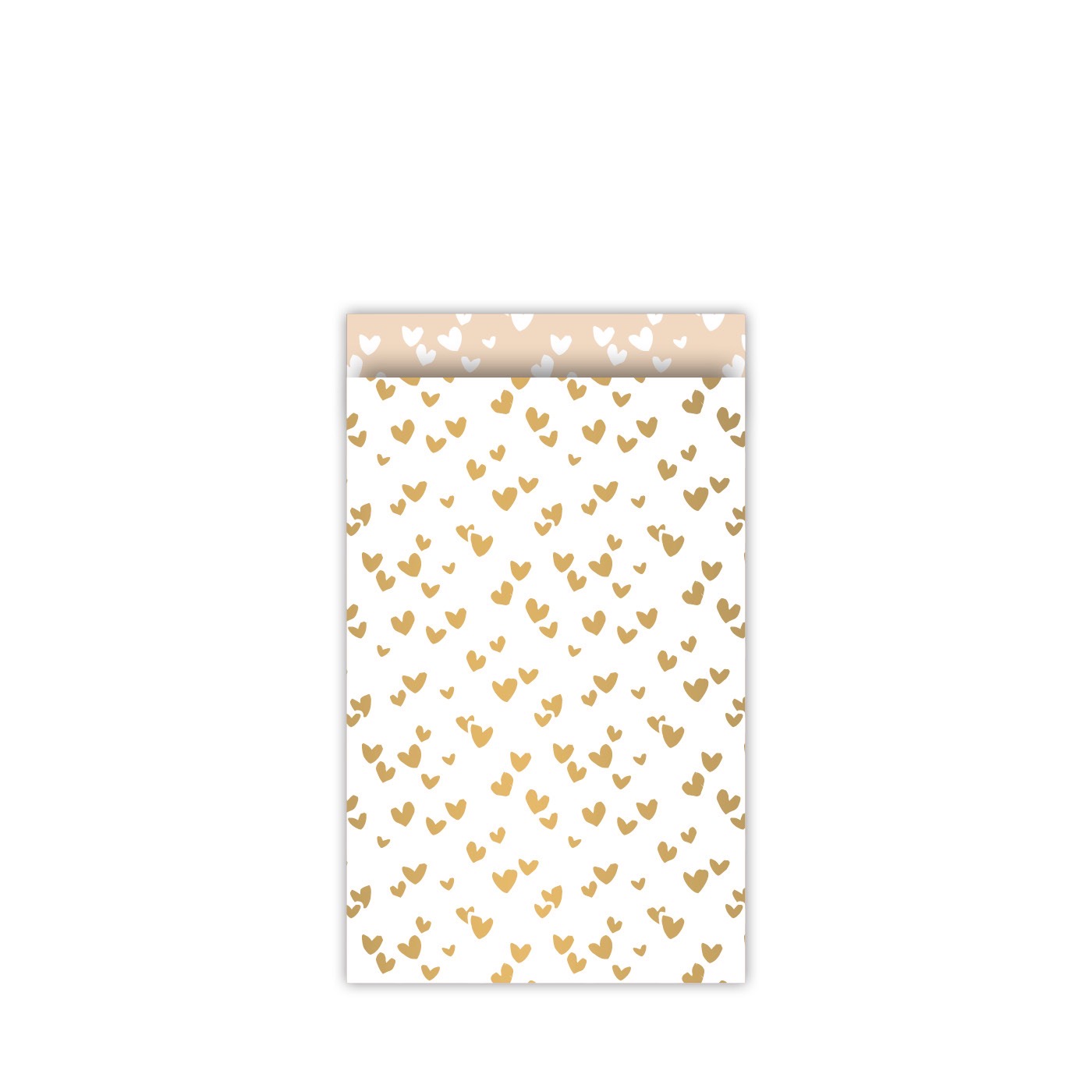 Afbeelding 5 Kadozakje, Medium 12cmx19cm `Solo hearts` kleine hartjes goud / zand` per stuk ) - Afbeelding 1