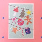 Kaartenpret, A6 kerst kaart van karton `Kerst decoratie slinger`