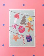 Kaartenpret, A6 kerst kaart van karton `Kerst decoratie slinger`