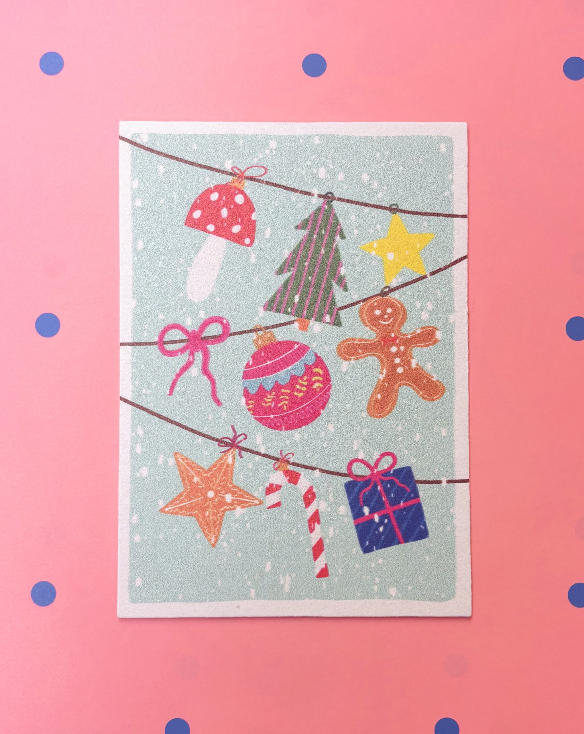 IMG_9042 Kaartenpret, A6 kerst kaart van karton `Kerst decoratie slinger` - Afbeelding 1