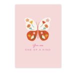 BW kaart A6 ` Vlinder roze rood` you are one of a kind