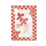 BW klein kaartje A7 ( dunnere kwaliteit ) , `Strikjes rood roze tinten` blokjes rand