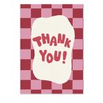 BW kaart A6 ` Thank you` roze rood blokjes
