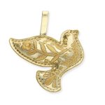 BW Decoratie hanger vogel goud met geborduurde bladeren  ( +/_) 75mm x 70mm,  per stuk