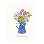 The Lemonbird, kaart A6 `Blauwe vaas met stipjes en bos bloemen` plukgeluk
