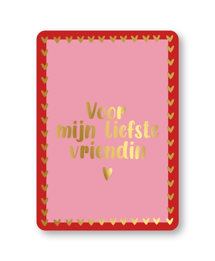 Afbeelding 1 KP kaart A6 `Voor mijn liefste vriendin` roze rood goud - Afbeelding 1