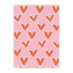 Wensjegeluk, kaart A6, Hartjes print oranje hartjes op roze basis