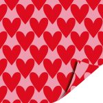 Kadopapier / inpakpapier `Rode harten op roze basis ` ( 30cmx1meter )