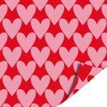 Kadopapier / inpakpapier `Roze harten op rode basis ` ( 30cmx1meter )
