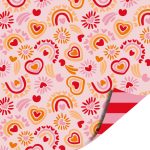 Kadopapier / inpakpapier `Regenboogjes en hartjes` roze rood oranje ( 30cmx1meter )